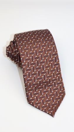 Cravate - Cravata maro cu imprimeu geometric gri si alb