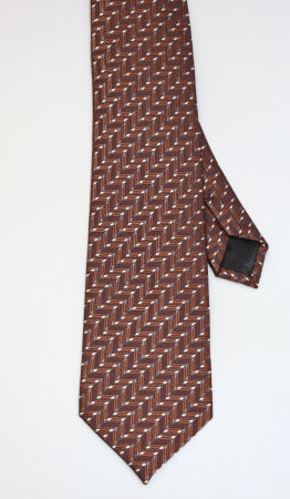 Cravata maro cu imprimeu geometric gri si alb [1]