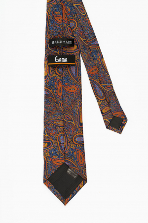 Cravata matase bleumarin cu imprimeu portocaliu [2]