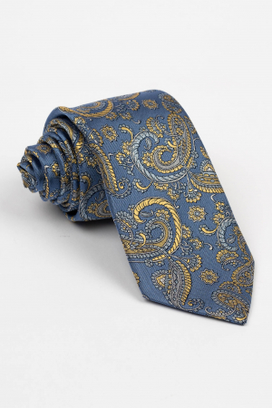 Cravata matase naturala albastra cu imprimeu galben [0]