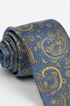 Cravata matase naturala albastra cu imprimeu galben [1]