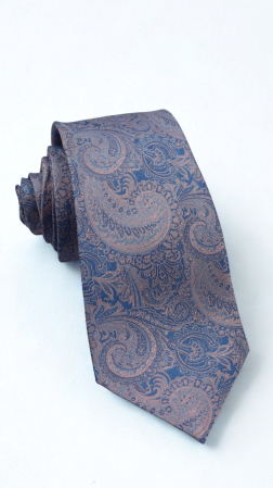 Cravate - Cravată mătase naturală albastră cu model paisley roz-pal