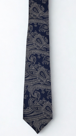 Cravată mătase naturală bleumarin cu model paisley alb si gri [1]