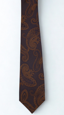 Cravată mătase naturală bleumarin cu model paisley maro-caramel [1]