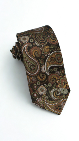 Cravate - Cravata matase naturala paisley maro intens cu accente oliv & arămiu