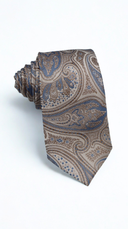 Cravate - Cravata matase naturala ivory cu model paisley cu accente bleu & bej