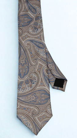Cravata matase naturala ivory cu model paisley cu accente bleu & bej [1]