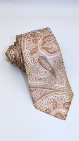Cravate - Cravata matase naturala ivory cu paisley in tonuri calde de bej și auriu