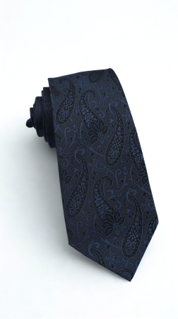 Cravate - Cravată mătase naturală navy cu model paisley negru si bleumarin