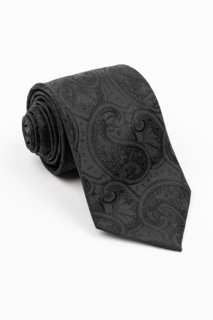 Cravata matase naturala neagra cu imprimeu paisley negru
