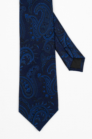 Cravata matase naturala navy cu imprimeu paisley negru si albastru [2]