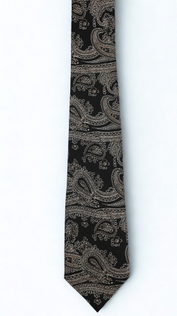 Cravată mătase naturală neagra cu model paisley argintiu si bej [1]