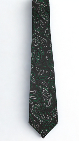 Cravată mătase naturală neagră cu model paisley argintiu si verde [1]