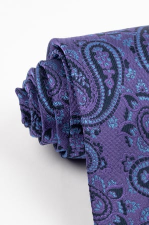 Cravata matase naturala mov cu imprimeu paisley navy si bleu [1]