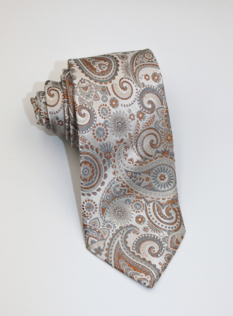 Cravate - Cravata matase naturala paisley ivory cu accente gri & cărămiziu