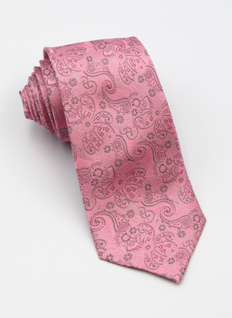 Cravate - Cravata matase naturala roz cu imprimeu paisley gri