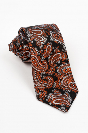 Accesorii - Cravata matase naturala neagra cu imprimeu paisley maro si caramiziu