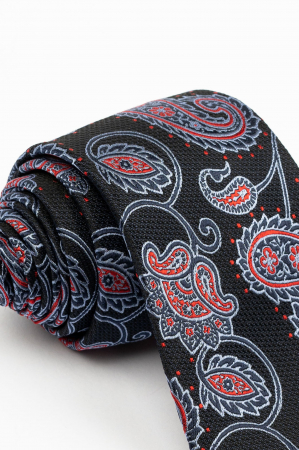 Cravata matase neagra cu imprimeu bleu si rosu [1]