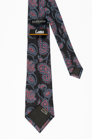 Cravata matase neagra cu imprimeu bleu si rosu [2]