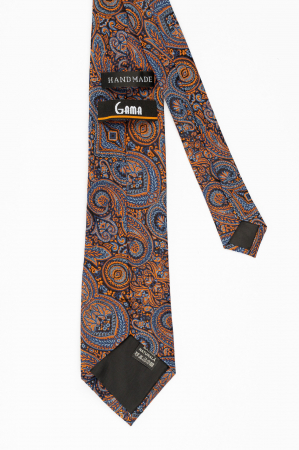 Cravata matase neagra cu imprimeu portocaliu si albastru [2]