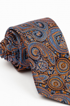 Cravata matase neagra cu imprimeu portocaliu si albastru [1]