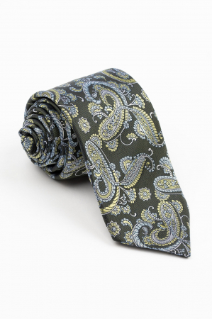 Cravate - Cravata matase verde-lime cu imprimeu paisley