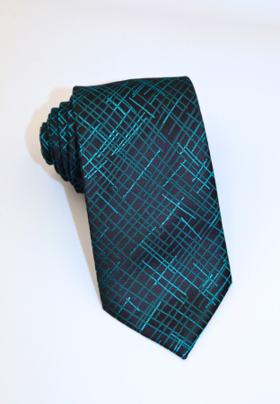 Cravate - Cravata neagra cu imprimeu geometric turcoaz