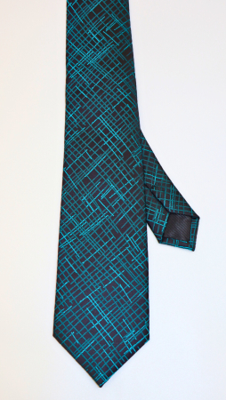 Cravata neagra cu imprimeu geometric turcoaz [1]