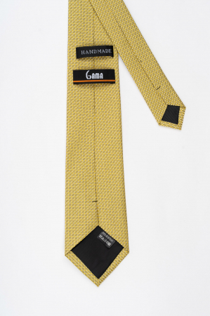 Cravata galben-pal cu imprimeu geometric galben si insertie neagra [2]