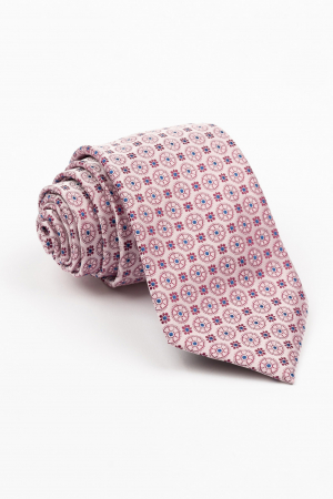 Cravata roz-pal cu imprimeu floral albastru si fucsia