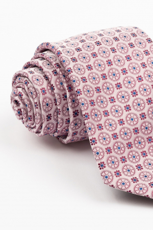 Cravata roz-pal cu imprimeu floral albastru si fucsia [1]