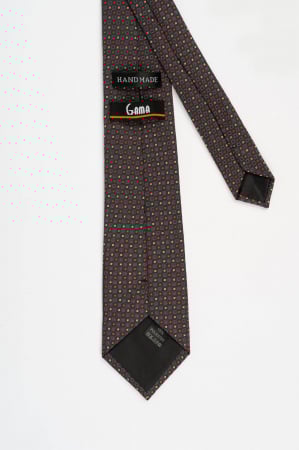 Cravata neagra cu model geometric rosu si portocaliu [2]