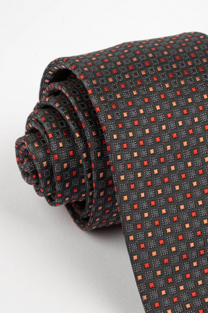 Cravata neagra cu model geometric rosu si portocaliu [1]