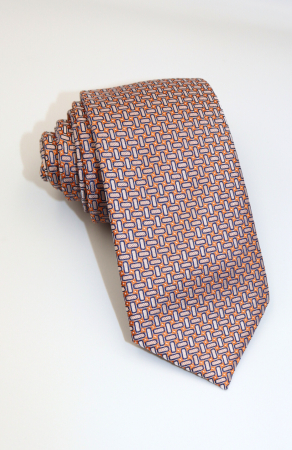 Cravate - Cravata portocalie cu imprimeu geometric bej