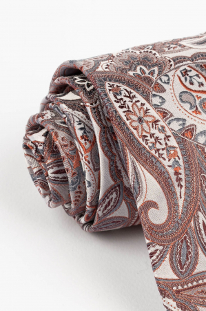 Cravata din matase naturala roz pal cu model floaral portocaliu si gri [1]