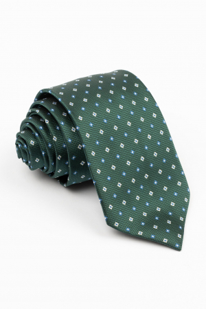 Cravata verde cu imprimeu geometric alb si albastru [0]