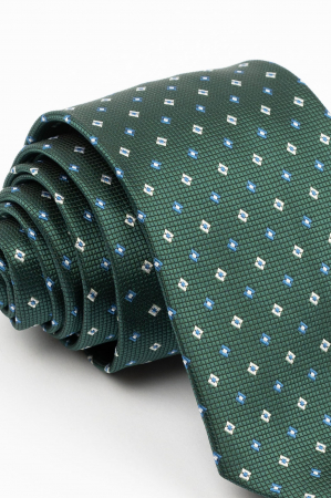 Cravata verde cu imprimeu geometric alb si albastru [1]