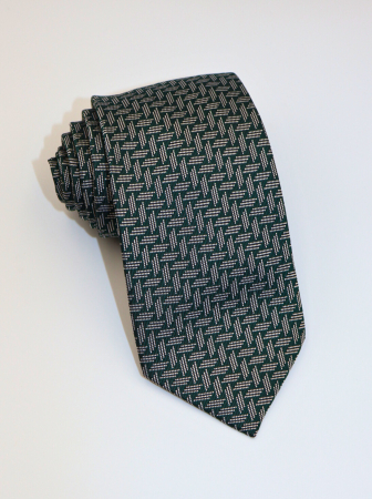 Cravate - Cravata verde-padure cu imprimeu geometric alb si negru