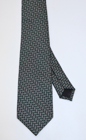 Cravata verde-padure cu imprimeu geometric alb si negru [1]