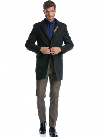 Palton barbati scurt slim fit stofa maro pepit [1]