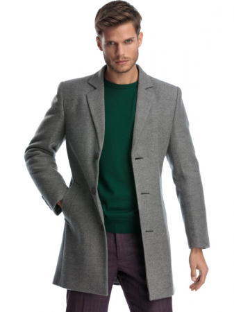 Palton barbati scurt slim fit stofa gri [2]