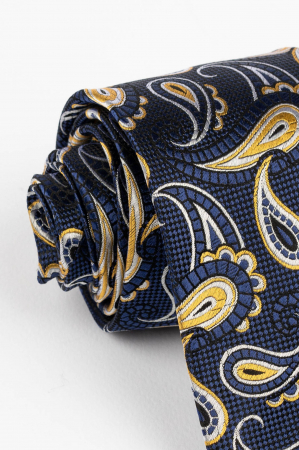 Cravata  din matase naturala bleumarin cu model floral auriu [1]