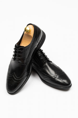 Pantofi barbati - Pantofi barbati eleganti negru-brogue M1 piele CONFORT