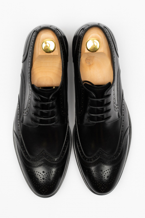 Pantofi barbati eleganti negru-brogue M1 piele CONFORT [1]