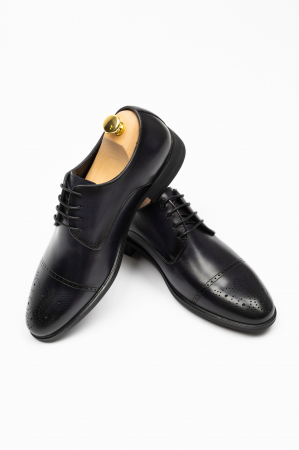 Pantofi barbati - Pantofi barbati eleganti negru-brogue M2 piele CONFORT
