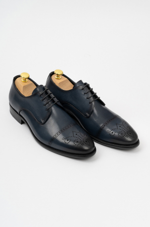 Pantofi barbati piele bleumarin-brouge Derby [2]