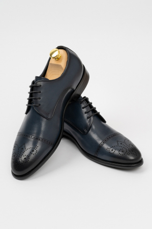 Pantofi barbati - Pantofi barbati piele bleumarin-brouge Derby