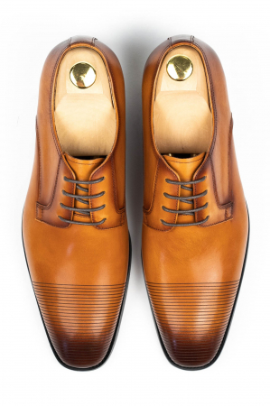 Pantofi barbati piele cognac cu striatii [0]