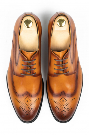 Pantofi barbati piele eleganti cognac Brogue [0]