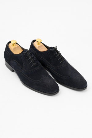 Pantofi piele intoarsa barbati bleumarin-brogue [2]